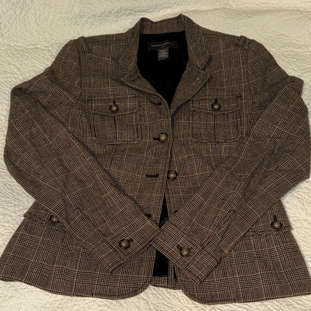 Banana Republic Brown Plaid Button-Front Blazer